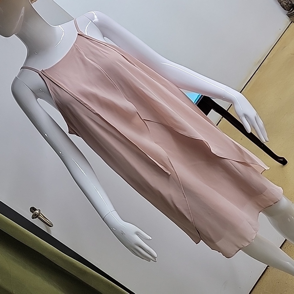 She & Sky Blush Silk Blend Spaghetti Strap Tulip Layering Shift Chiffon Dress